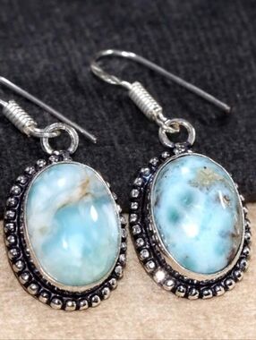 Larimar Gemstone 925 Sterling Silver Handmade Drop Dangle Earrings